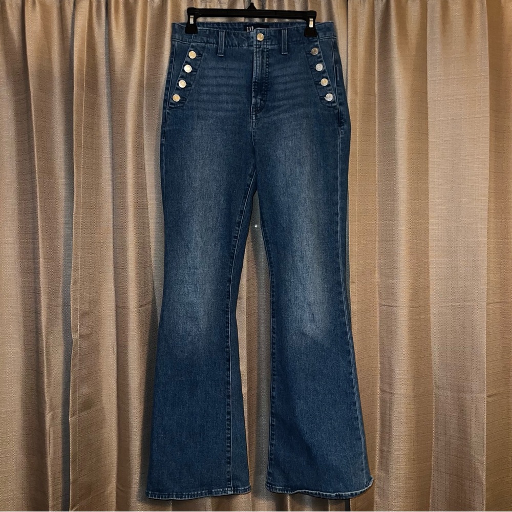 GAP Dark Blue Flare Jeans with Button Detail